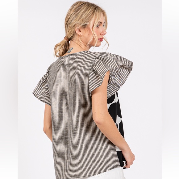 32 Fabulous Contrast Polka Dot Blouse Top - Picture 5 of 6